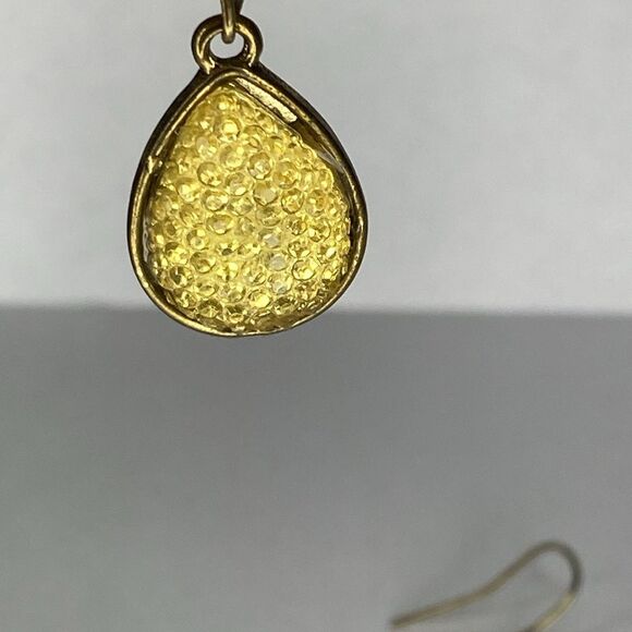 Yellow Shimmery Shiny Sparkle Drop Earrings 2” Drop - Picture 6 of 6
